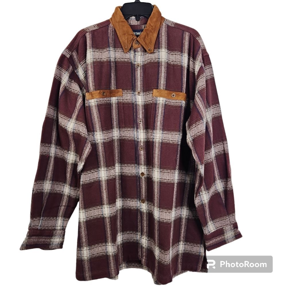 Outdoor Life Mens Plaid Pattern Faux Suede Full Button Flannel Shacket Size XL